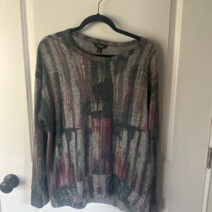 Simply Vera Vera Wang Abstract Gray soft ruffle hem Sweater XL new with tags